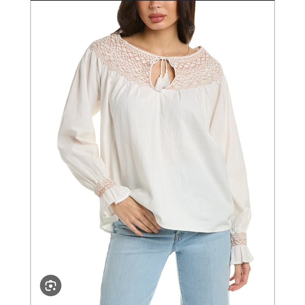 Faherty Laura Embroidered‎ Peasant Coquette Prairie Long Sleeve Sz Medium Cotton